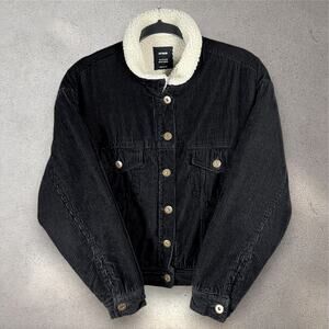 Cotton On Sherpa Lined Corduroy Jacket Size 6 Black Button Front Outerwear